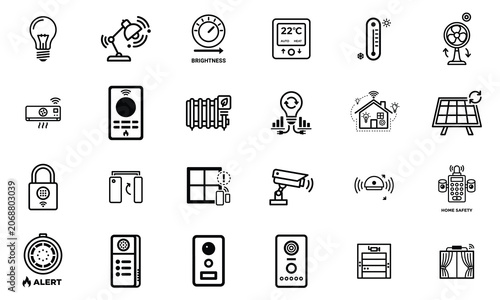 Smart home devices and environmental control icons featuring temperature and energy management systems automation temperature technology security