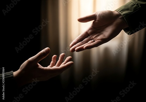 Helping Hand Reaching Out in Darkness for Support and Hope Concept