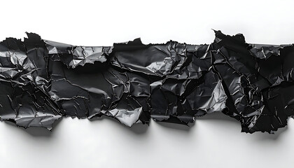 Black crumpled foil texture strip with metallic reflections and sharp jagged edges