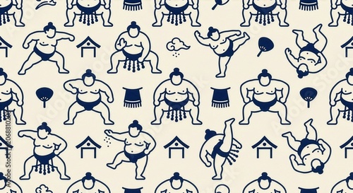 Sumo Wrestler Pattern – Japanese Traditional Sport Illustration and Cultural Design