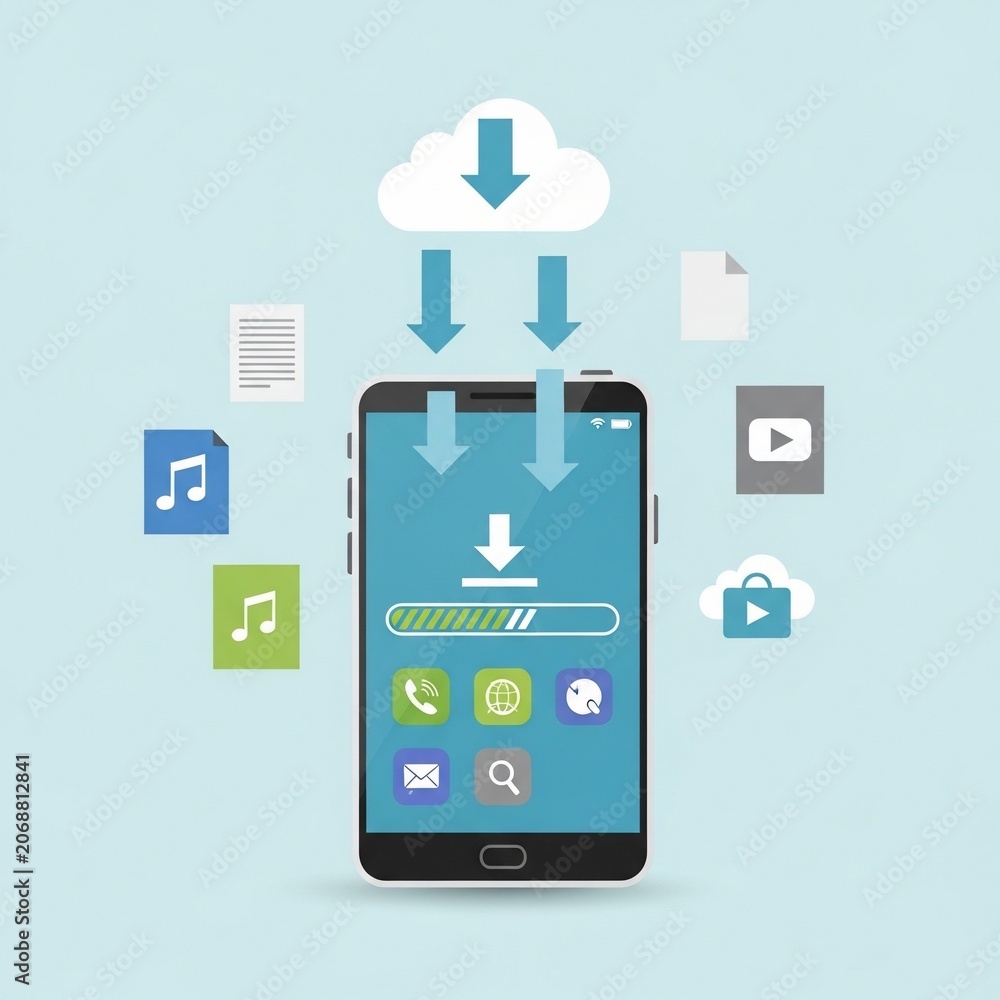 Fototapeta premium Smartphone Cloud Data Transfer and App Download Concept.