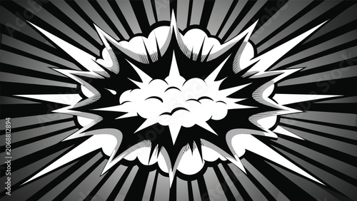 Bild auf Leinwand Comic book style explosion burst effect in black and white with explosion backgr