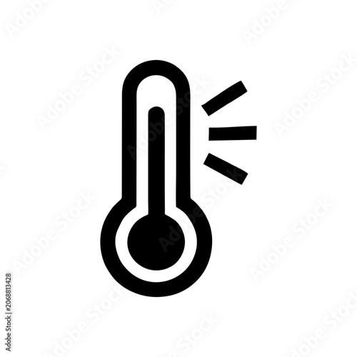 High Temperature Thermometer Black Silhouette Icon Hot Weather Heatwave and Fever Symbol Climate Change Hazard Infographic Sign Thermal Measurement Vector Graphic Isolated on White Background