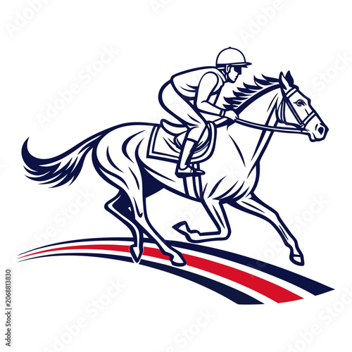 Bilde på lerret Horse Racing with Jockey Vector Logo Design Vector on white background