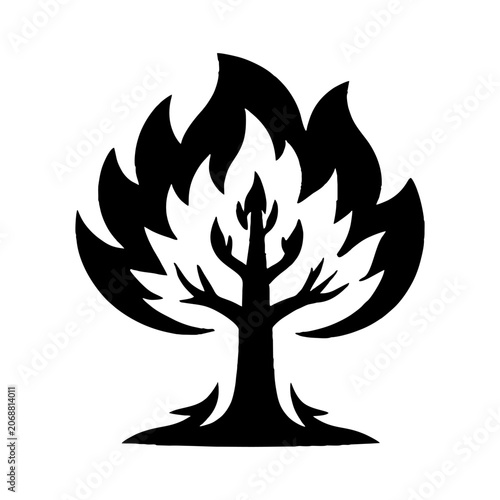 Burning Tree Black Silhouette Icon Forest Fire Wildfire Symbol Ecological Disaster Flame Infographic Sign Nature Hazard Vector Graphic Isolated on White Background