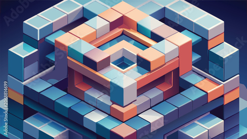 Schilderij op canvas Complex isometric geometric block structure with multicolored cubes isometric ge