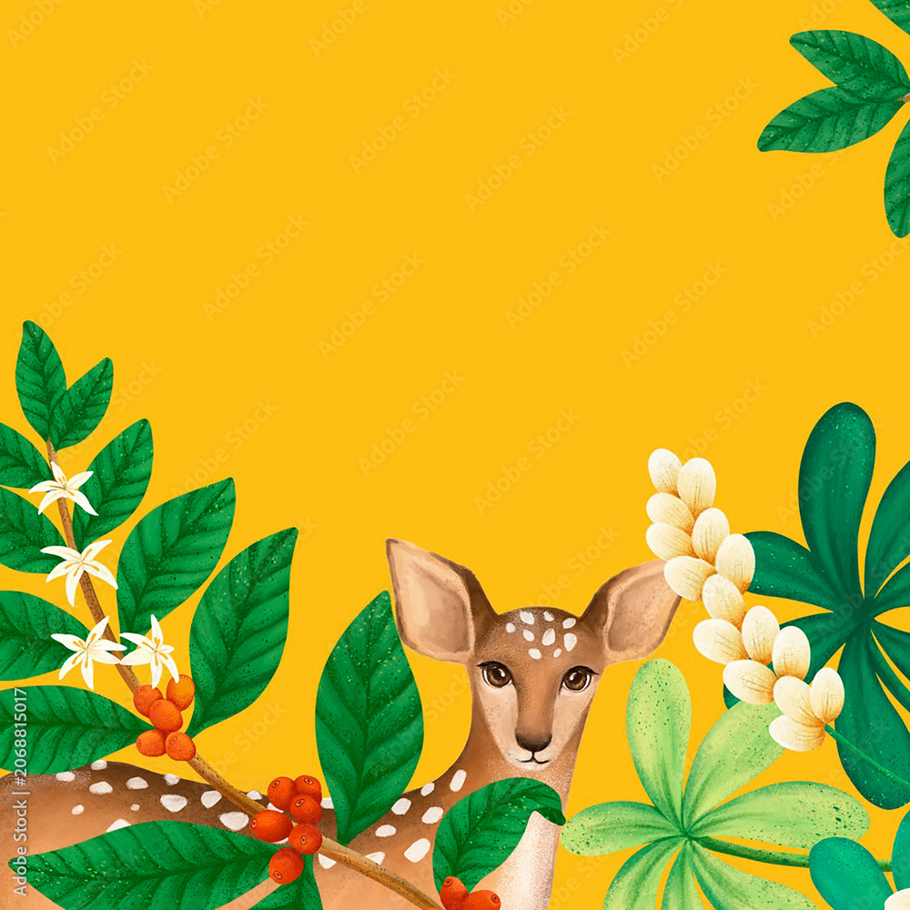 Obraz premium Deer background, yellow design, animal illustration