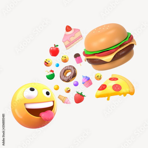 3D emoticon eating fast food illustration