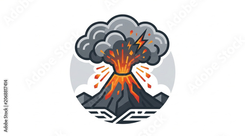 Schilderij op canvas Volcano erupting with smoke and lava illustration.