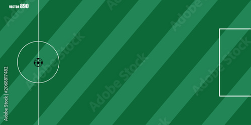 Tableau sur toile Soccer match background with diagonal green stripes and white goal area penalty markings