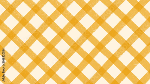 Schilderij op canvas Diagonal yellow gingham check pattern and hand-drawn textured plaid tablecloth background
