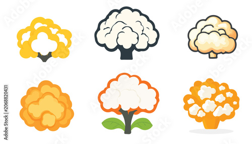 A Minimalistic 2D flat icon featuring a cauliflower floret, clean vector design, a simple style, isolated on a white background, modern element in vector and EPS format.