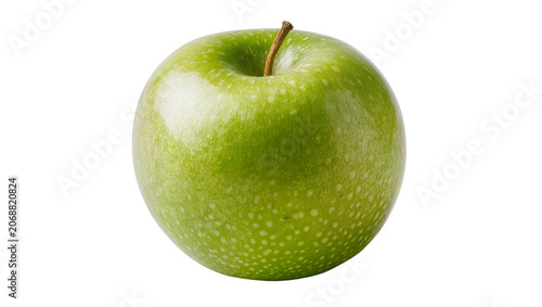 Tableau sur toile Bright green Granny Smith apple with stem, isolated on transparent background