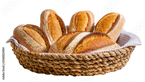 Quadro su tela Assortment of artisan sourdough loaves in a woven basket, isolated on transparen