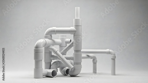 Array of White PVC Pipes and Fittings for Plumbing or Construction Projects