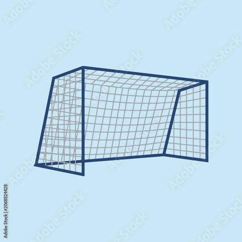 Simple vector illustration of a soccer goal with net on blue background