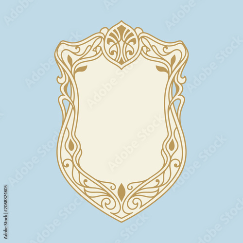 An elegant art nouveau style decorative shield frame design