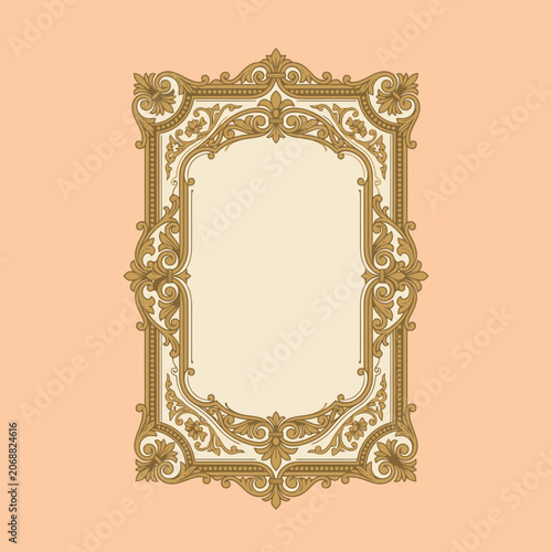 An elegant golden vintage frame on a soft peach background