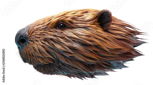 Detailed artistic beaver portrait featuring flowing fur textures wildlife character nature inspired digital illustration on white background