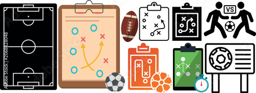 Bild auf Leinwand Football Strategy Icons Collection Game Plan Board Sports Tactics and Match Elem