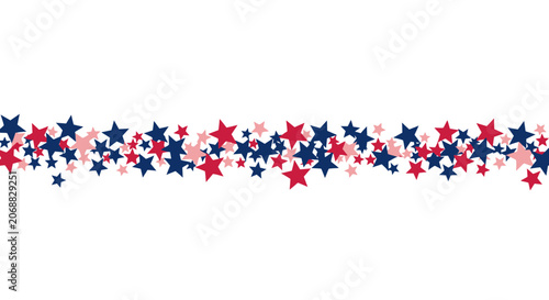 Fotografie Patriotic red and blue stars border, decorative American flag colors star confet