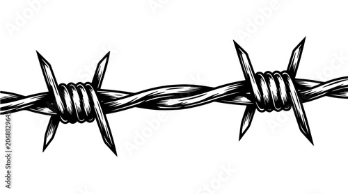 Photos A stark, black and white illustration portrays tightly twisted barbed wire featu