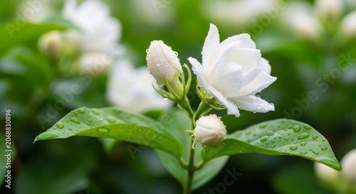 Jasmine Blossom - A Close-Up of Delicate White Flowers and Lush Green Leaves.