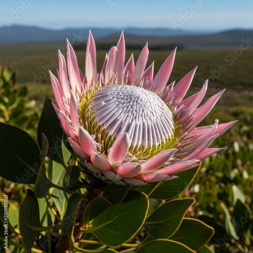 Majestic King Protea Flower in Full Bloom Against a Natural Backdrop.