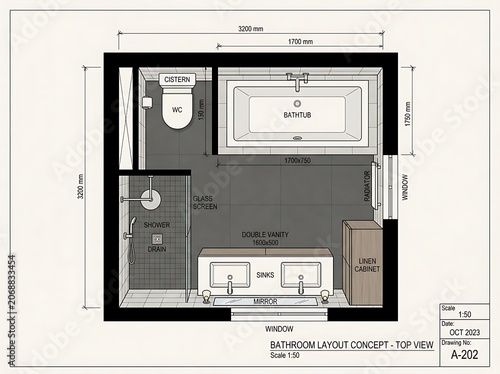 Modern Small Bathroom Floor Plan Layout Design.