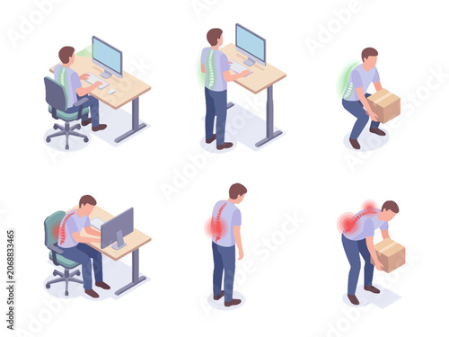 Ergonomic posture guide for sitting standing and lifting boxes