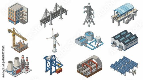 Foto Collection of industrial and construction machinery illustrations