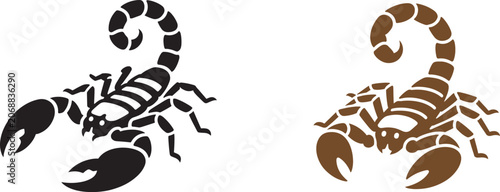 Foto Scorpion vector stencil silhouettes in black and brown with sharp claws and curv