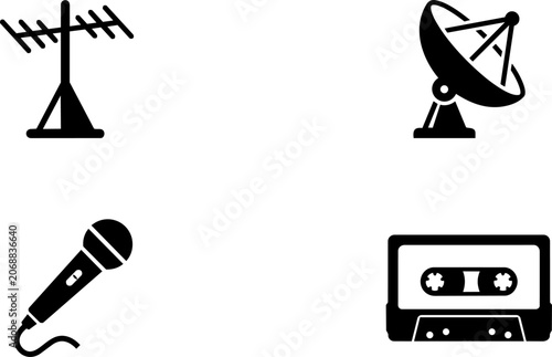 Communication and media technology line icon set