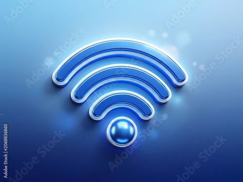 Glowing Blue Wireless Signal Icon on Dark Background.