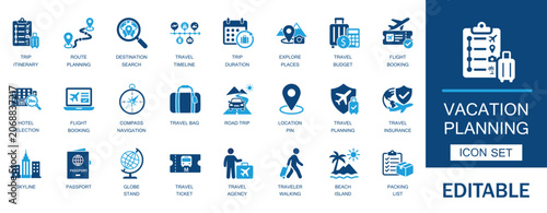 Bild auf Leinwand Vacation planning solid icon set