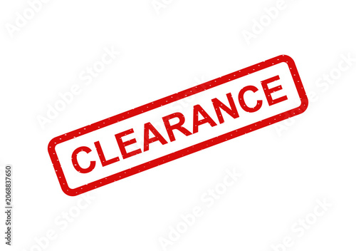 Red clearance stamp with bold white text isolated on transparent background