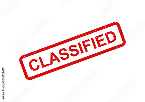 Red classified stamp with bold text isolated on transparent background