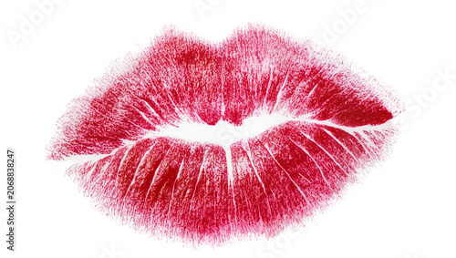 Tableau sur toile Red lipstick kiss imprint with textured details, isolated on transparent backgro