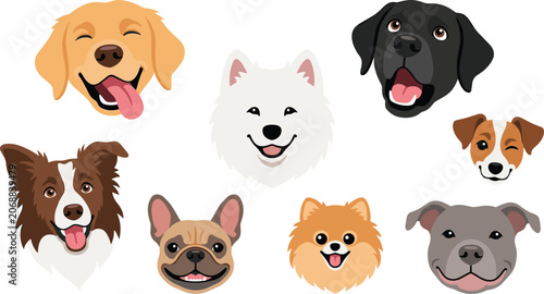 Fotografi Cute Dog Breed Avatar Collection Featuring Golden Retriever Samoyed Black Labrad