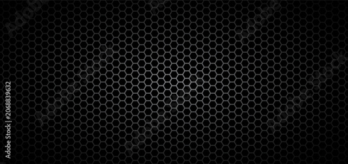 Foto Dark metal hexagon mesh with honeycomb grid pattern