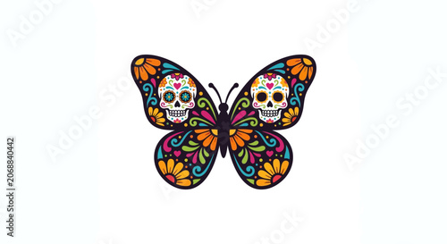 Minimalist Flat Design Day of the Dead Butterfly Icon Celebrating Mexican Cultural Heritage with Decorative Wings