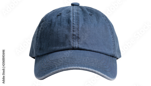 Konstfotografi Blue denim baseball cap with curved brim, isolated on transparent background