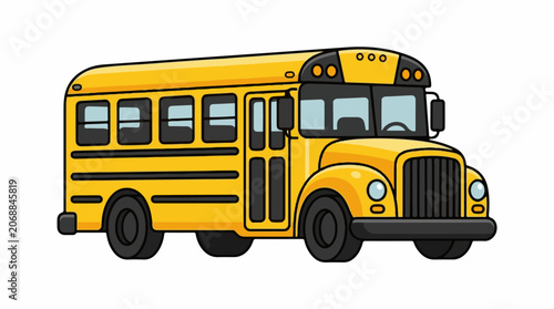 A yellow school bus with a black grill and tires