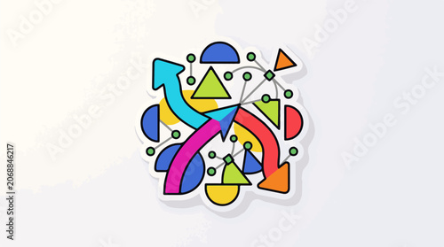 Colorful arrows and geometric shapes arranged in a circular motion
