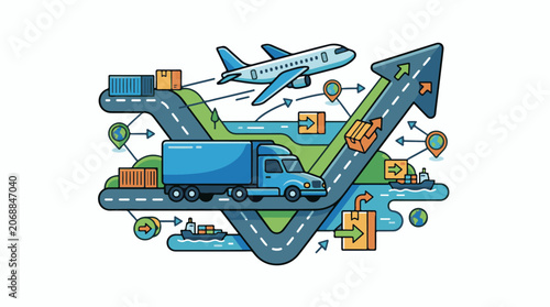 A cartoon graphic illustrates global delivery methods