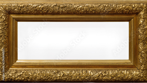 Foto Ornate antique gold picture frame with carved leaf motifs, isolated on transpare