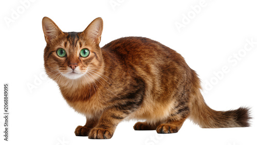 Obraz na płótnie Abyssinian cat with bright green eyes detailed fur, isolated on transparent back