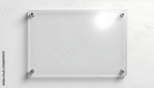 Signage made of transparent acrylic is mounted on a clean white wall using metallic standoffs, offering a modern and professional surface for branding or important information.