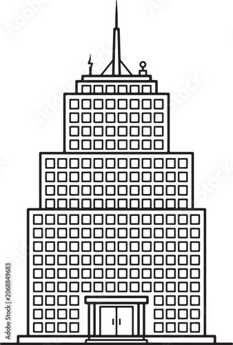 Skyscraper building outline icon with antenna and windows for urban architecture design and city planning vector illustration