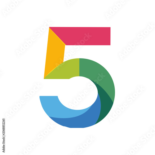 Colorful flat design number five vector